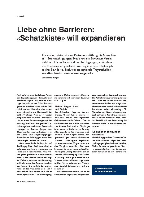 Vorschauseite 1: Liebe ohne Barrieren: «Schatzkiste» will expandieren