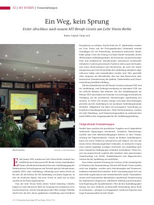 Vorschauseite 1: Ein Weg, kein Sprung Erster Abschluss nach neuem MT-Berufe-Gesetz am Lette Verein Berlin