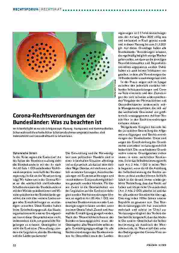 Vorschauseite 1: Corona-Rechtsverordnungen der Bundesländer: Was zu beachten ist