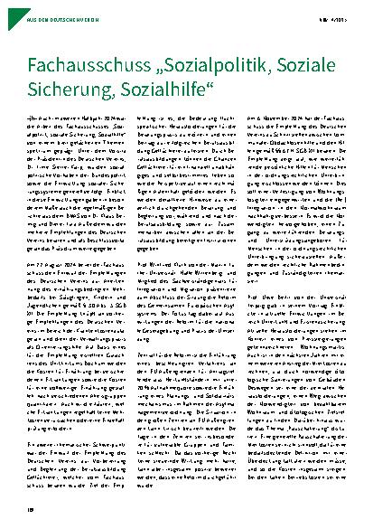 Vorschauseite 1: Fachausschuss „Sozialpolitik, Soziale Sicherung, Sozialhilfe“