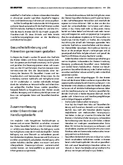 Vorschauseite 2: Ausbau von lokalen Netzwerken zur Stärkung gesundheitsfördernder Strukturen in Bremen