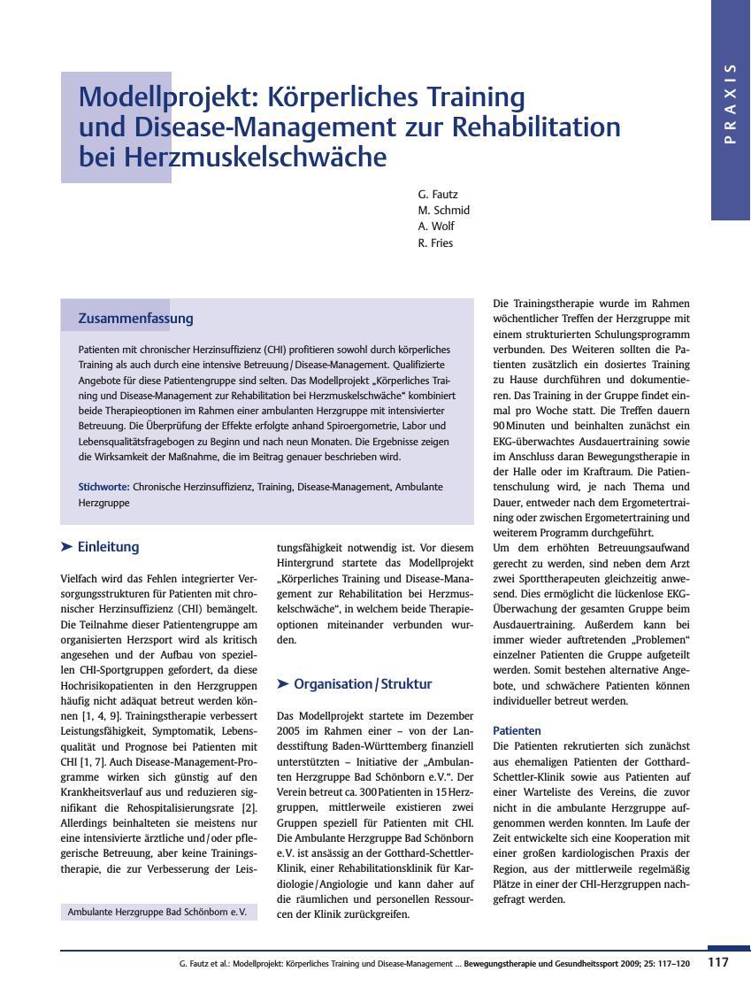 Vorschauseite 1: Modellprojekt: Körperliches Training und Disease-Management zur Rehabilitation bei Herzmuskelschwäche