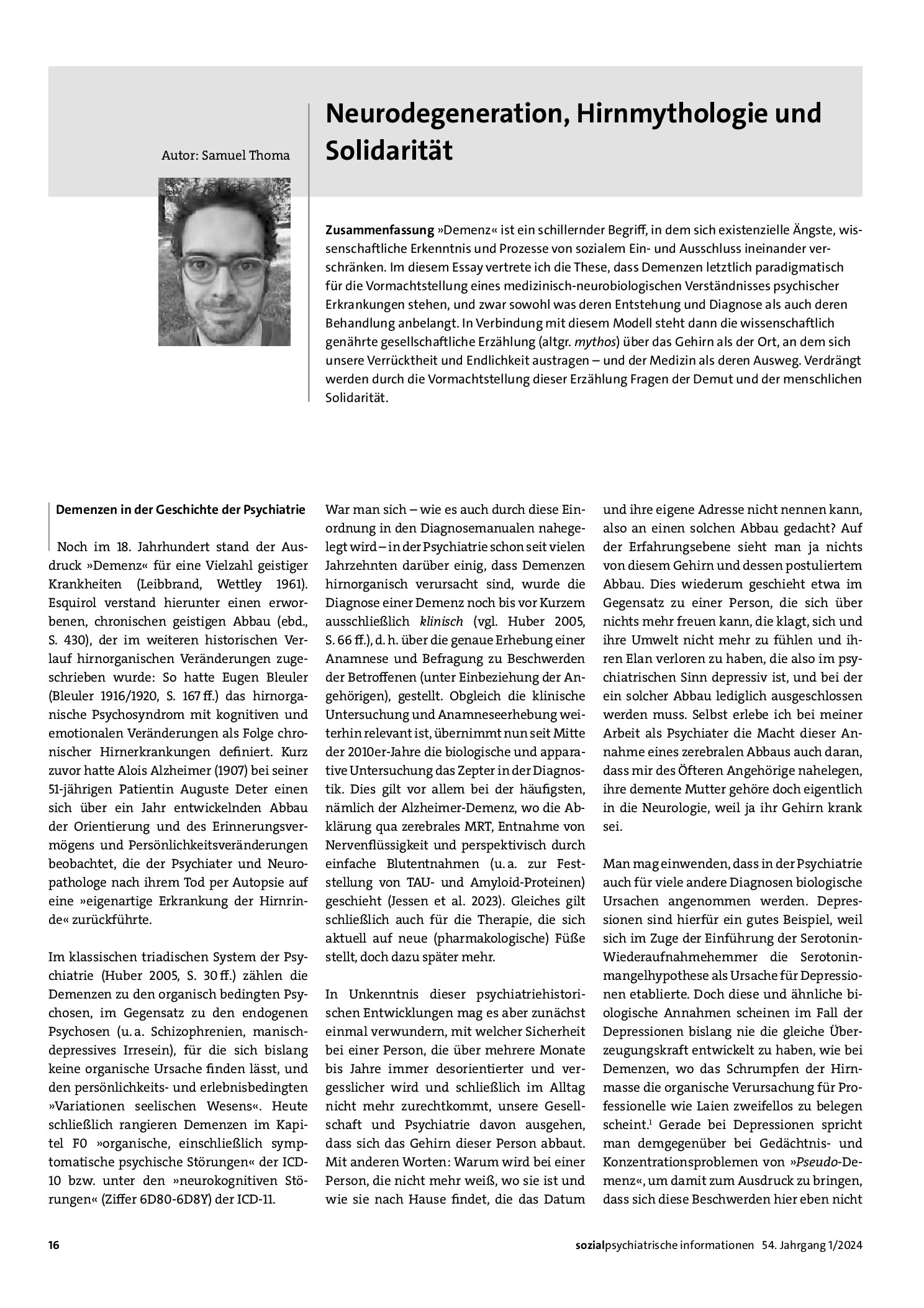 Vorschauseite 1: Neurodegeneration, Hirnmythologie und Solidarität