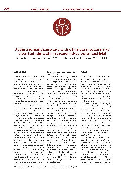 Vorschauseite 1: Corrected text: Akuter traumatischer Koma-Aufwachvorgang durch elektrische Stimulation des rechten Nervus medianus: eine randomisierte kontrollierte Studie