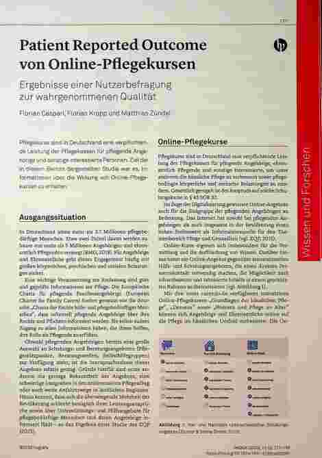 Vorschauseite 1: Patient Reported Outcome von Online-Pflegekursen - Ergebnisse einer Nutzerbefragung zur wahrgenommenen Qualität