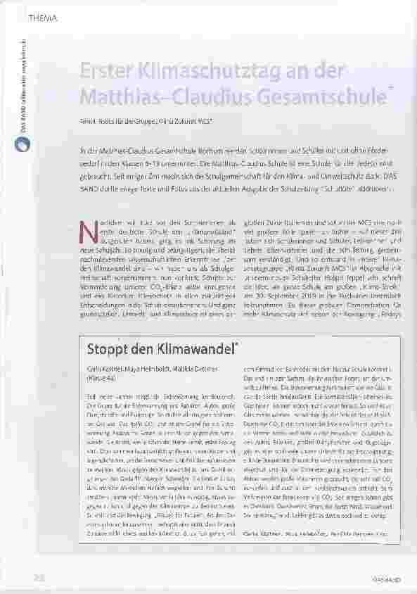Vorschauseite 1: Erster Klimaschutztag an der Matthias-Claudius Gesamtschule*