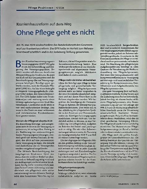 Vorschauseite 1: Krankenhausreform auf dem Weg. Ohne Pflege geht es nicht.