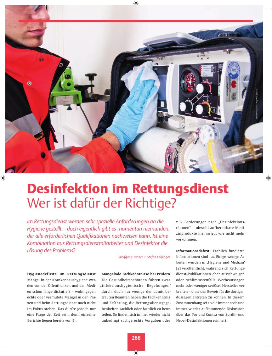Vorschauseite 1: Desinfektion im Rettungsdienst ? Wer ist dafür der Richtige?