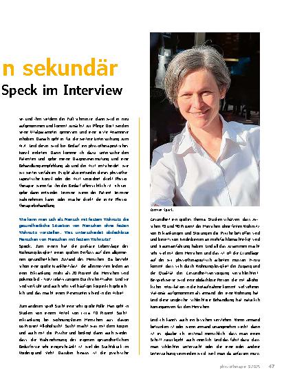 Vorschauseite 2: Wenn der Hunger da ist, werden Nackenschmerzen sekundär Physiotherapie mit Obdachlosen: Carmen Speck im Interview