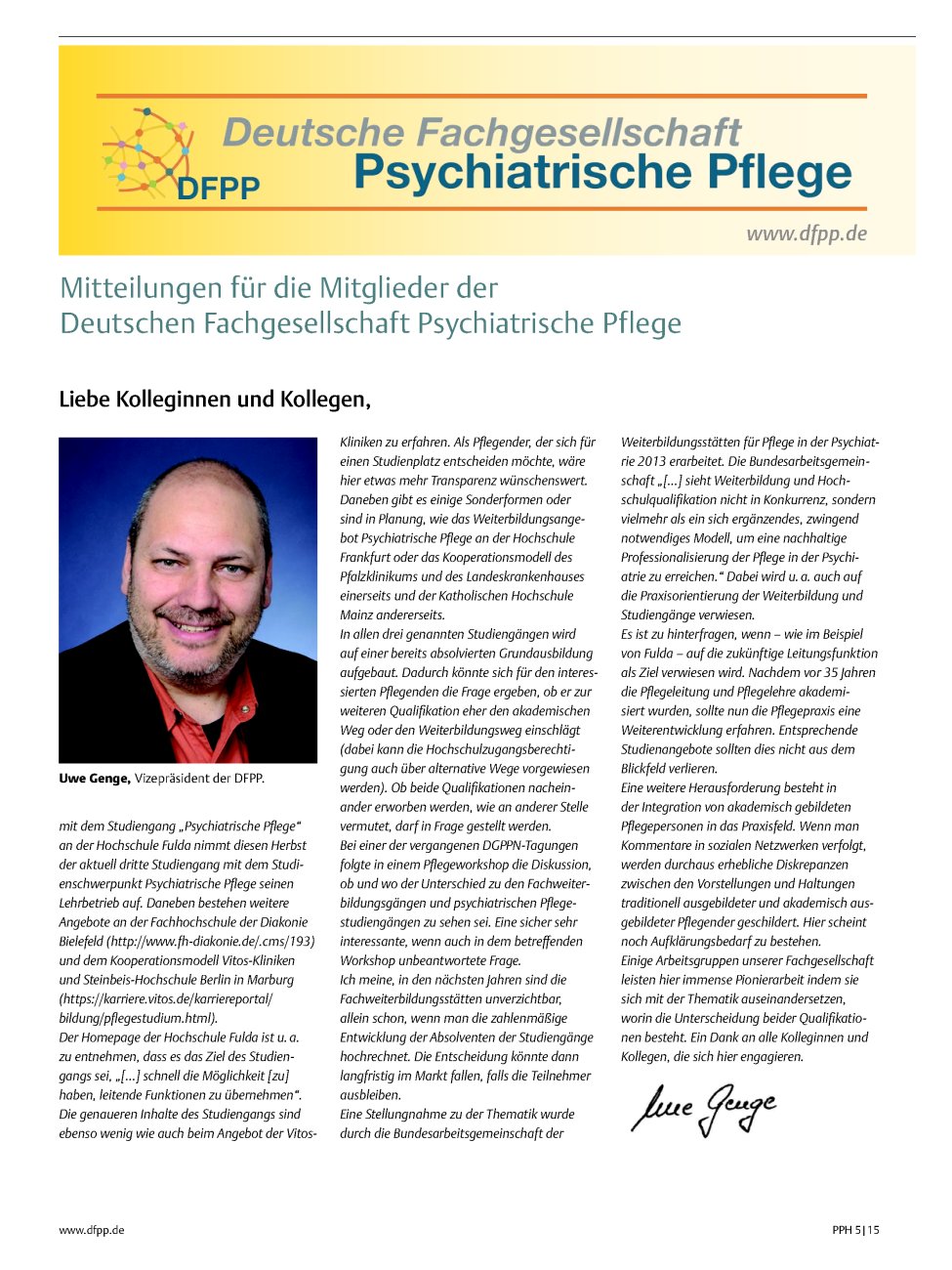 Vorschauseite 1: Mitteilungen für die Mitglieder der Deutschen Fachgesellschaft Psychiatrische Pflege