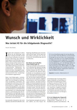 Vorschauseite 1: Wunsch und Wirklichkeit Was leistet KI für die bildgebende Diagnostik?