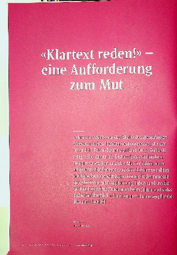 Vorschauseite 1: "Klartext reden! " - eine Aufforderung zum Mut
