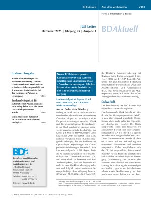Vorschauseite 1: BD Aktuell Neuer BDA-Musterprozess: Kooperationsvertrag Gemeinschaftspraxis und Krankenhaus