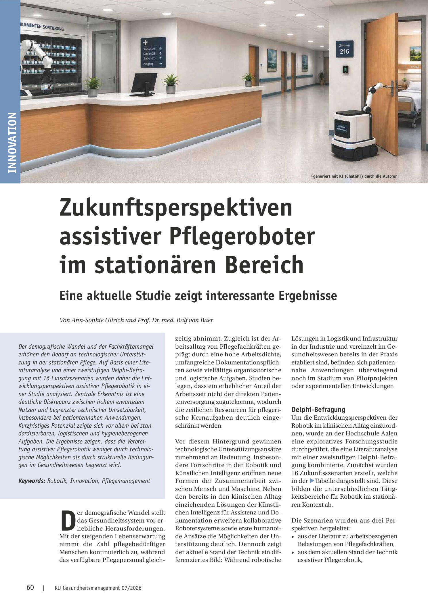 Vorschauseite 1: Zukunftsperspektiven assistiver Pflegeroboter im stationären Bereich