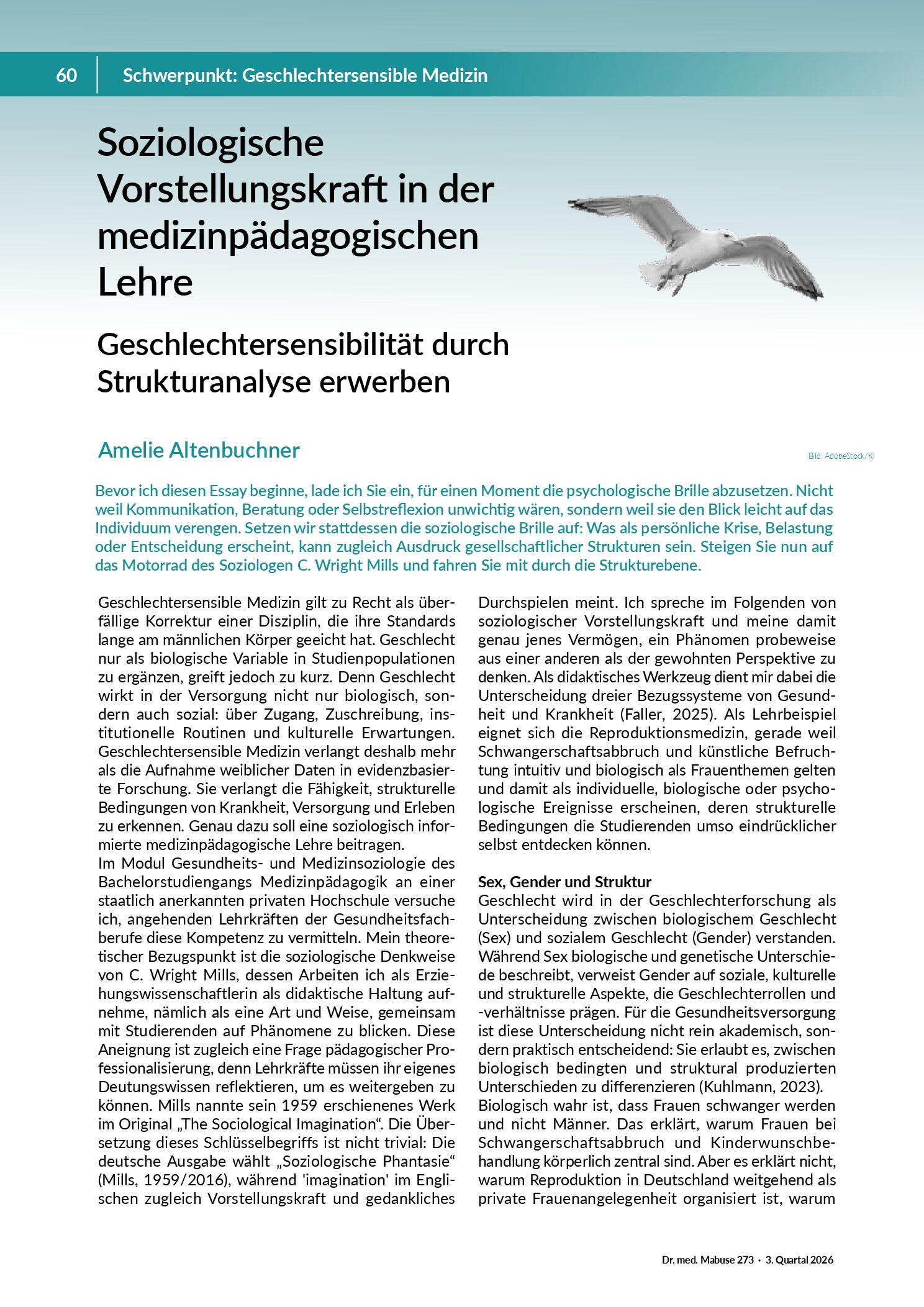 Vorschau: Soziologische Vorstellungskraft in der medizinpädagogischen Lehre. Geschlechtersensibilität durch Strukturanalyse erwerben