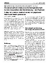 Vorschauseite 1: Wissenschaftlich-medizinische Fachgesellschaft für die Gesundheit der Bevölkerung – ein Plädoyer