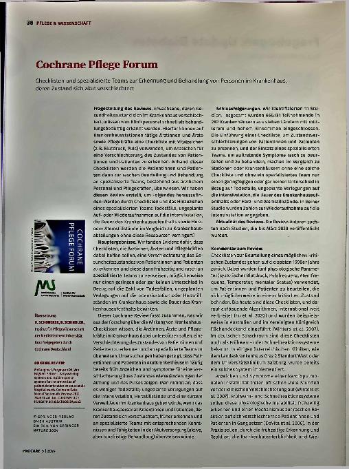 Vorschauseite 1: Cochrane Pflegeforum