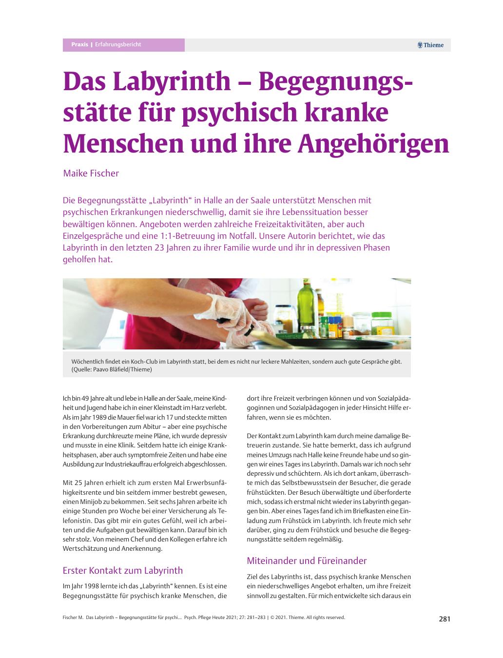Vorschauseite 1: Das Labyrinth – Begegnungsstätte für psychisch kranke Menschen und ihre Angehörigen