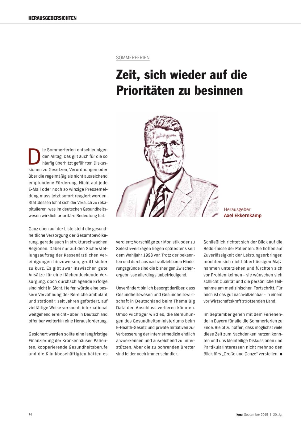 Vorschauseite 1: Zeit, sich wieder auf die Prioritäten zu besinnen