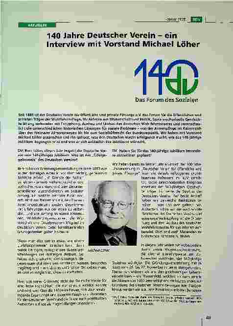 Vorschauseite 1: 140 Jahre Deutscher Verein - ein Interview mit Vorstand Michael Löhr