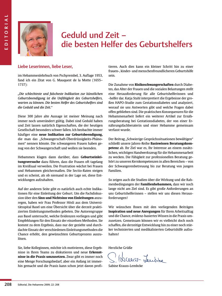 Vorschauseite 1: Geduld und Zeit? die besten Helfer des Geburtshelfers