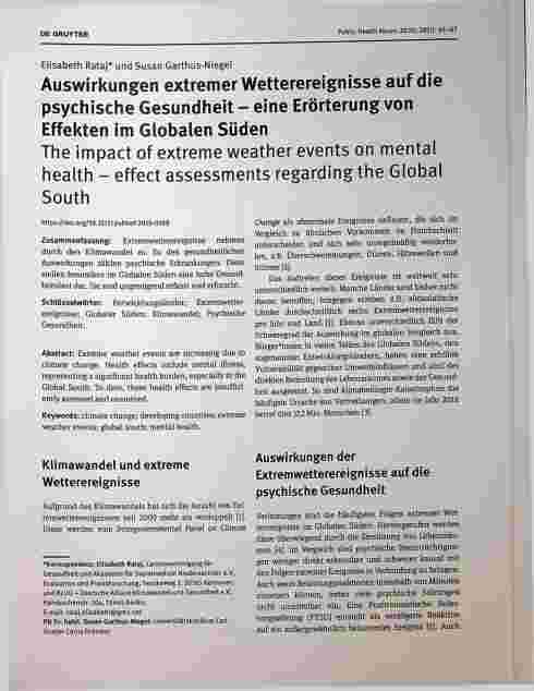 Vorschauseite 1: Auswirkungen extremer Wetterereignisse auf die psychische Gesundheit - eine Erörterung von Effekten im Globalen Süden