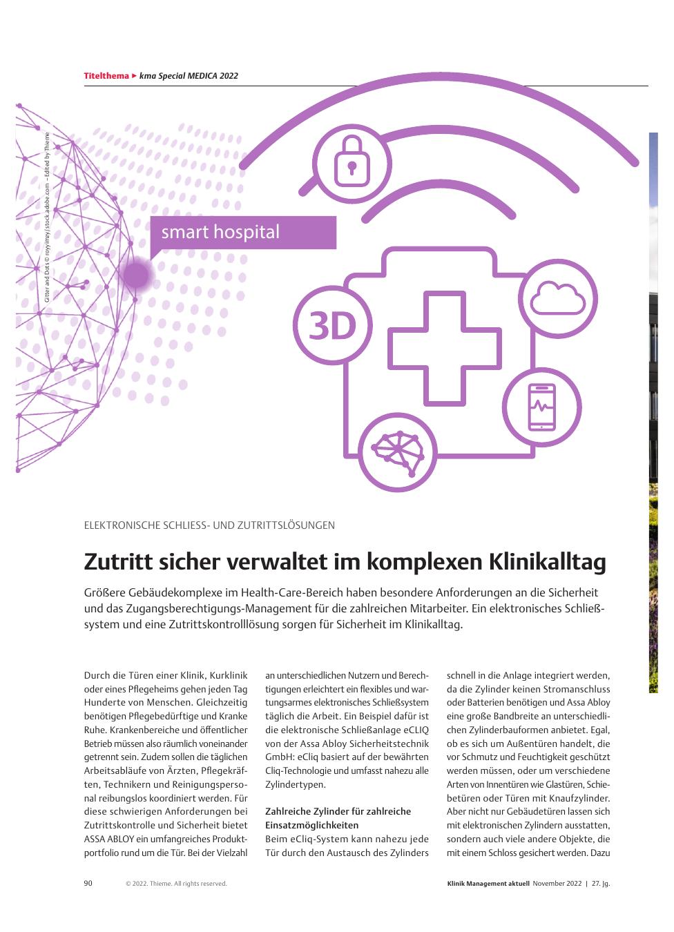 Vorschauseite 1: Elektronische Schließund Zutrittslösungen: Zutritt sicher verwaltet im komplexen Klinikalltag
