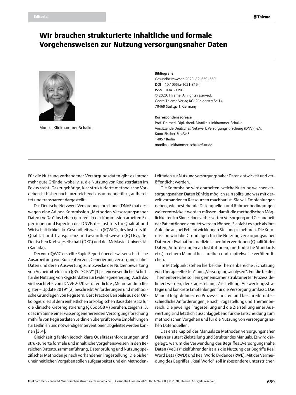 Vorschauseite 1: Wir brauchen strukturierte inhaltliche und formale Vorgehensweisen zur Nutzung versorgungsnaher Daten.