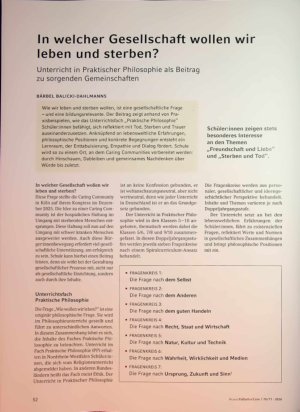 Vorschauseite 1: In welcher Gesellschaft wollen wir leben und sterben? Unterricht in Praktischer Philosophie als Beitrag zu sorgenden Gemeinschaften