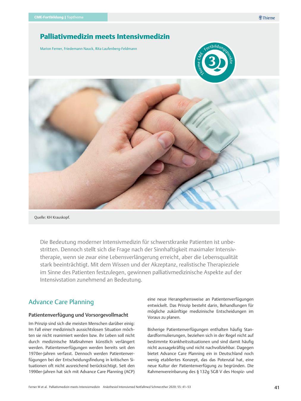 Vorschauseite 1: Palliativmedizin meets Intensivmedizin