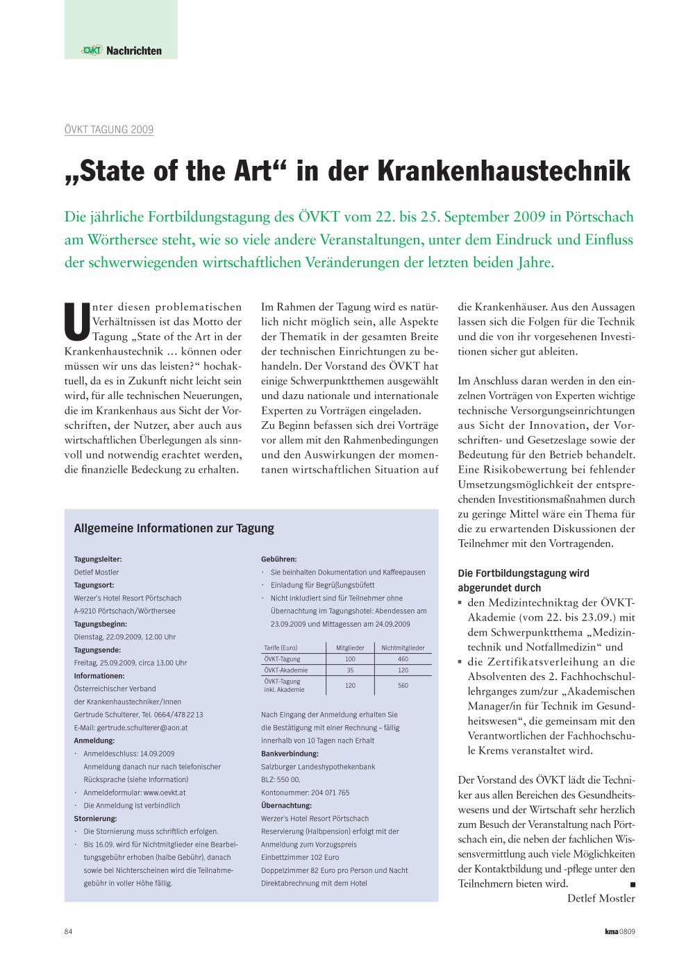 Vorschauseite 1: „State of the Art“ in der Krankenhaustechnik