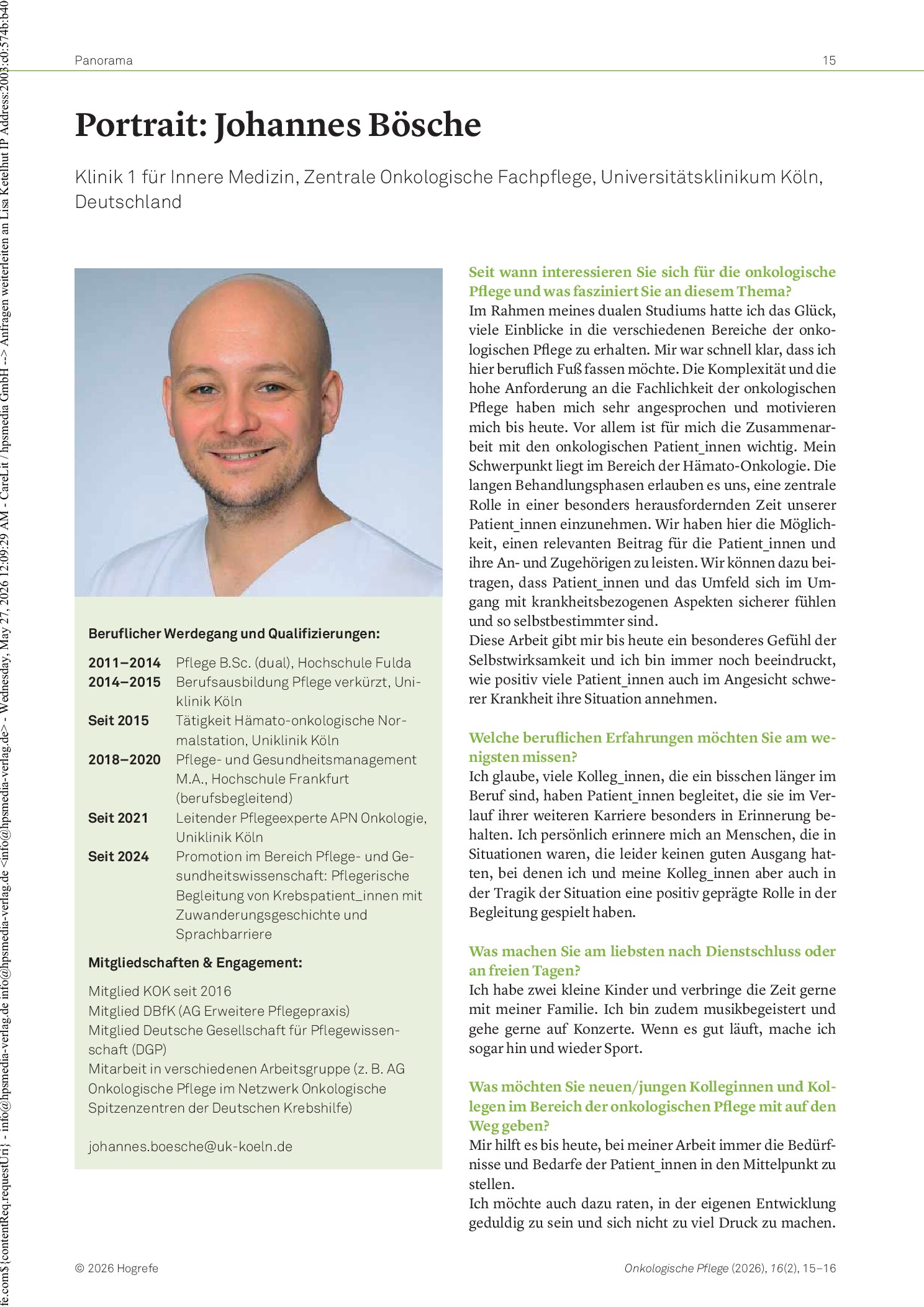 Vorschauseite 1: Portrait: Johannes Bösche