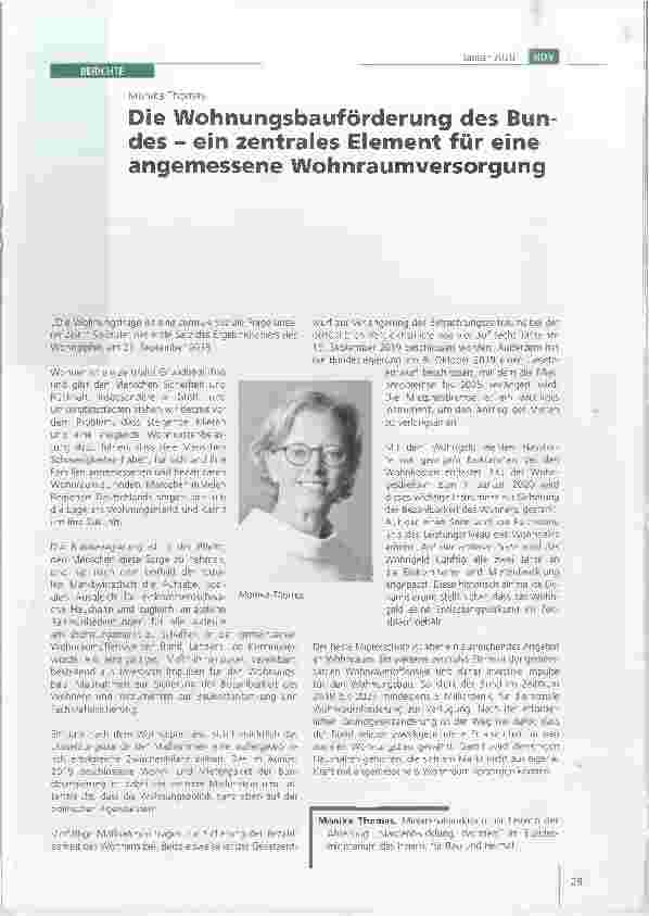 Vorschauseite 1: Die Wohnungsbauförderung des Bundes - ein zentrales Element für eine angemessene Wohnraumversorgung.