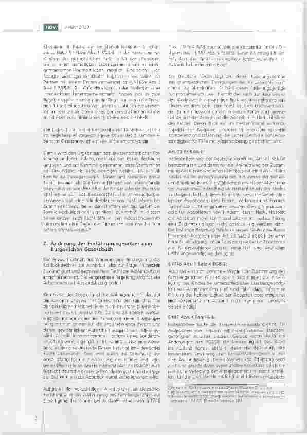 Vorschauseite 2: Stellungnahme des Deutschen Vereins zum Gesetzentwurf zur Umsetzung der Entscheidung des Bundesverfassungsgerichts vom 26. März 2019 zum Ausschluss der Stiefkindadoption in nichte…