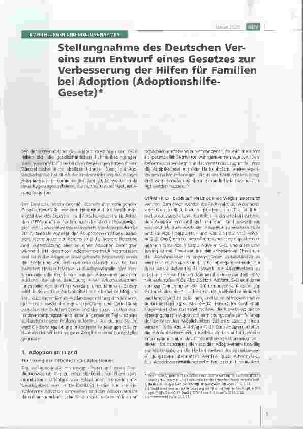 Vorschauseite 4: Stellungnahme des Deutschen Vereins zum Gesetzentwurf zur Umsetzung der Entscheidung des Bundesverfassungsgerichts vom 26. März 2019 zum Ausschluss der Stiefkindadoption in nichte…