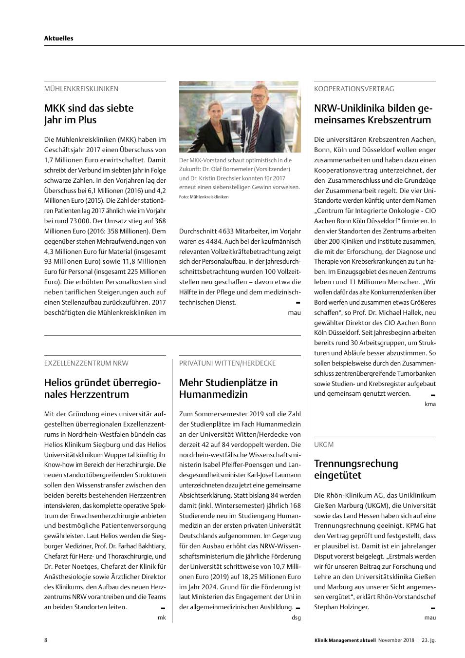 Vorschauseite 1: Kooperationsvertrag: NRW-Uniklinika bilden gemeinsames Krebszentrum