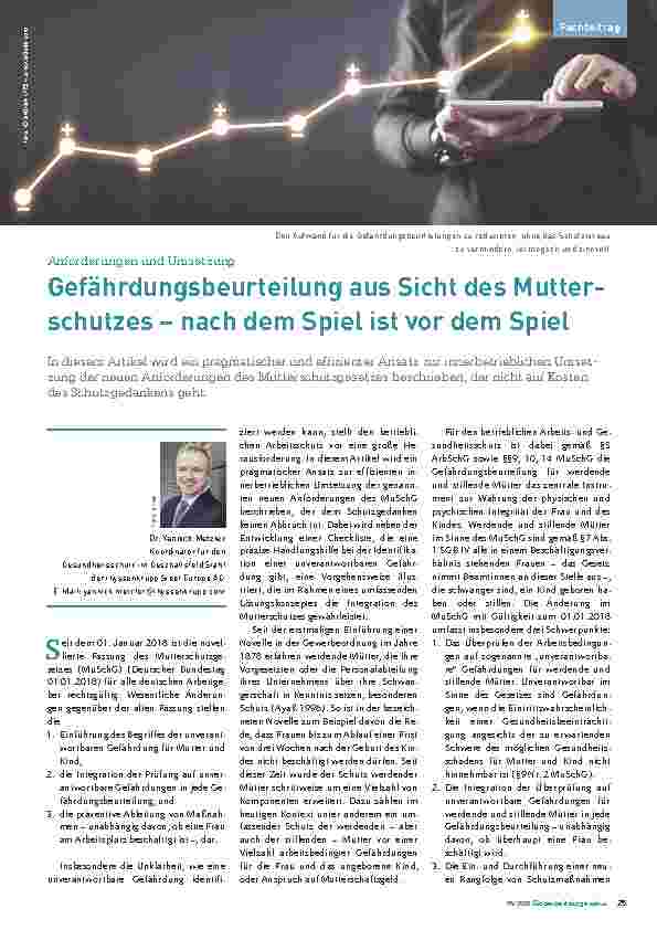 Vorschauseite 1: Anforderungen und Umsetzung Gefährdungsbeurteilung aus Sicht des Mutterschutzes – nach dem Spiel ist vor dem Spiel