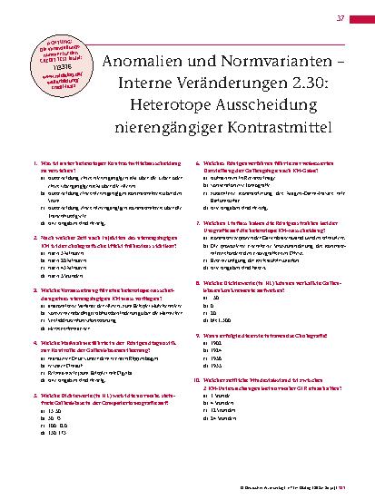 Vorschauseite 4: Anomalien und Normvarianten – Interne Veränderungen 2. 30: Heterotope Ausscheidung nierengängiger Kontrastmittel