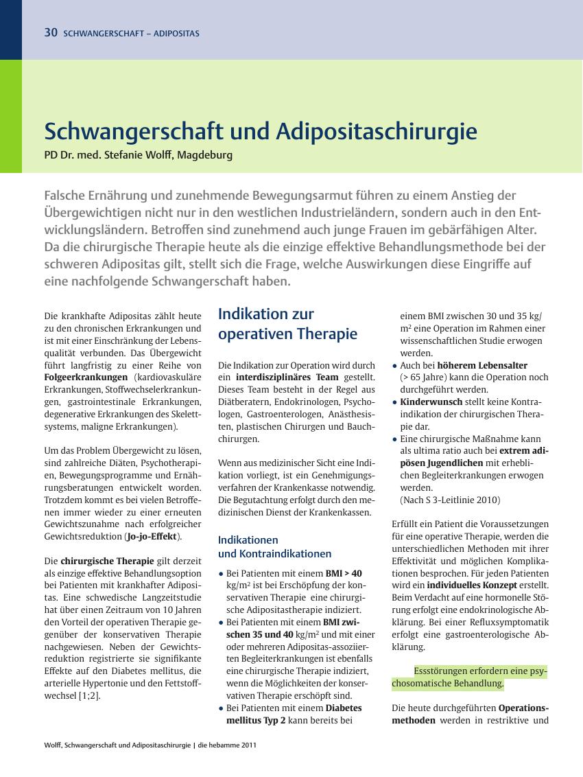 Vorschauseite 1: Schwangerschaft und Adipositaschirurgie
