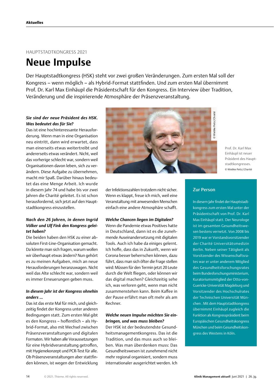 Vorschauseite 1: Hauptstadtkongress 2021: Neue Impulse
