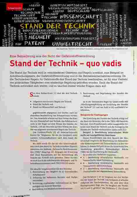 Vorschauseite 1: Eine Betrachtung aus der Sicht der Gefahrstoffverordnung im Stand der Technik - quo vadis?