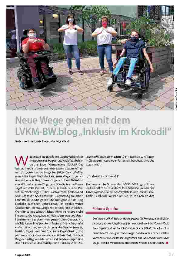 Vorschauseite 1: Neue Wege gehen mit dem LVKM-BW-Blog „Inklusiv im Krokodil“