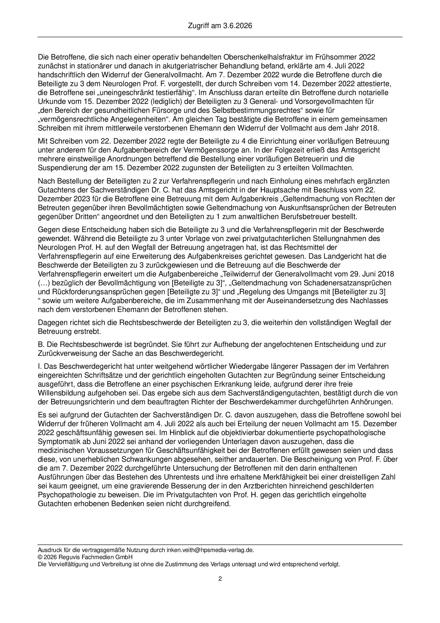 Vorschauseite 2: Zur Geschäftsunfähigkeit – § 104 Nr. 2 BGB; § 26 FamFG