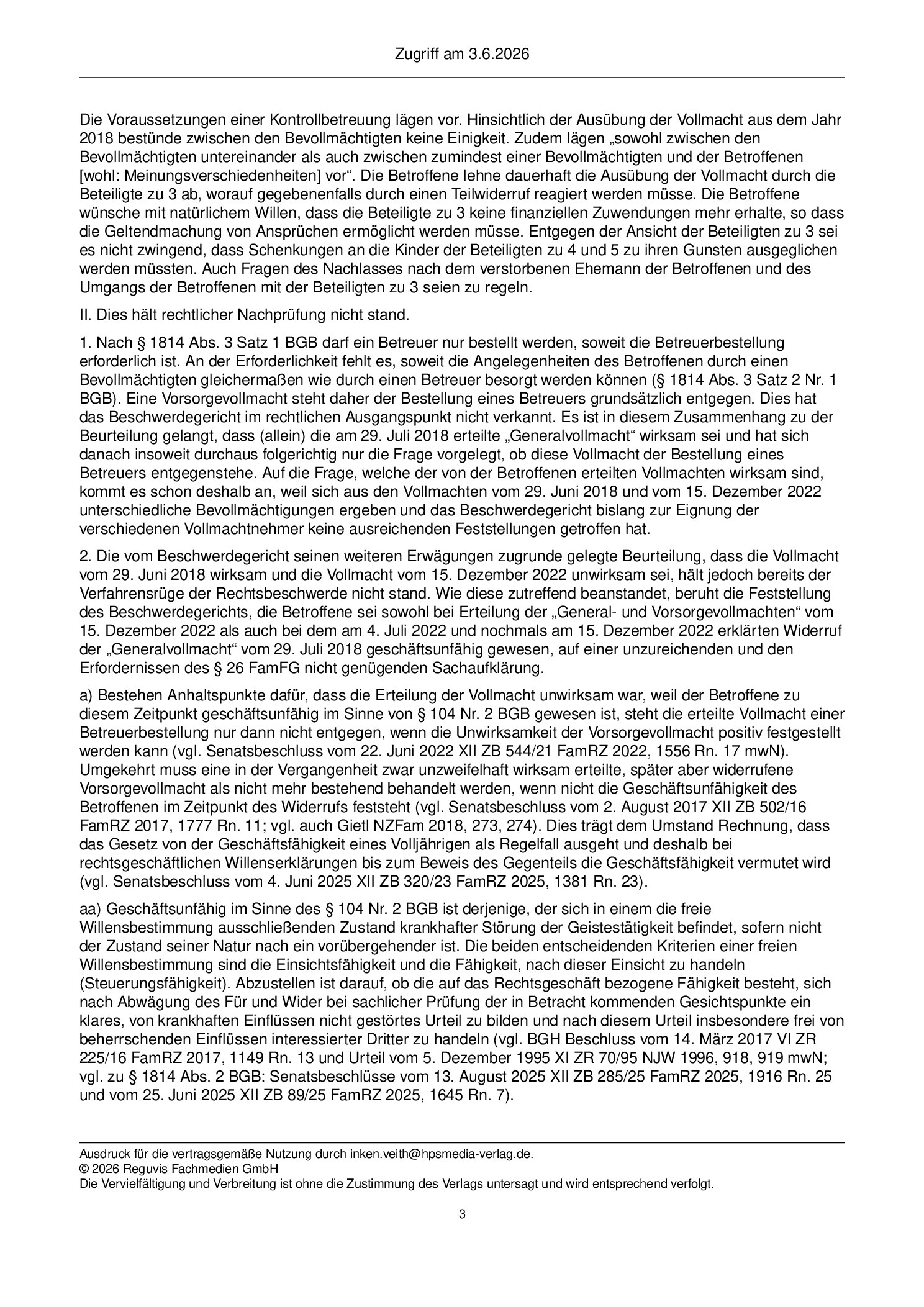 Vorschauseite 3: Zur Geschäftsunfähigkeit – § 104 Nr. 2 BGB; § 26 FamFG