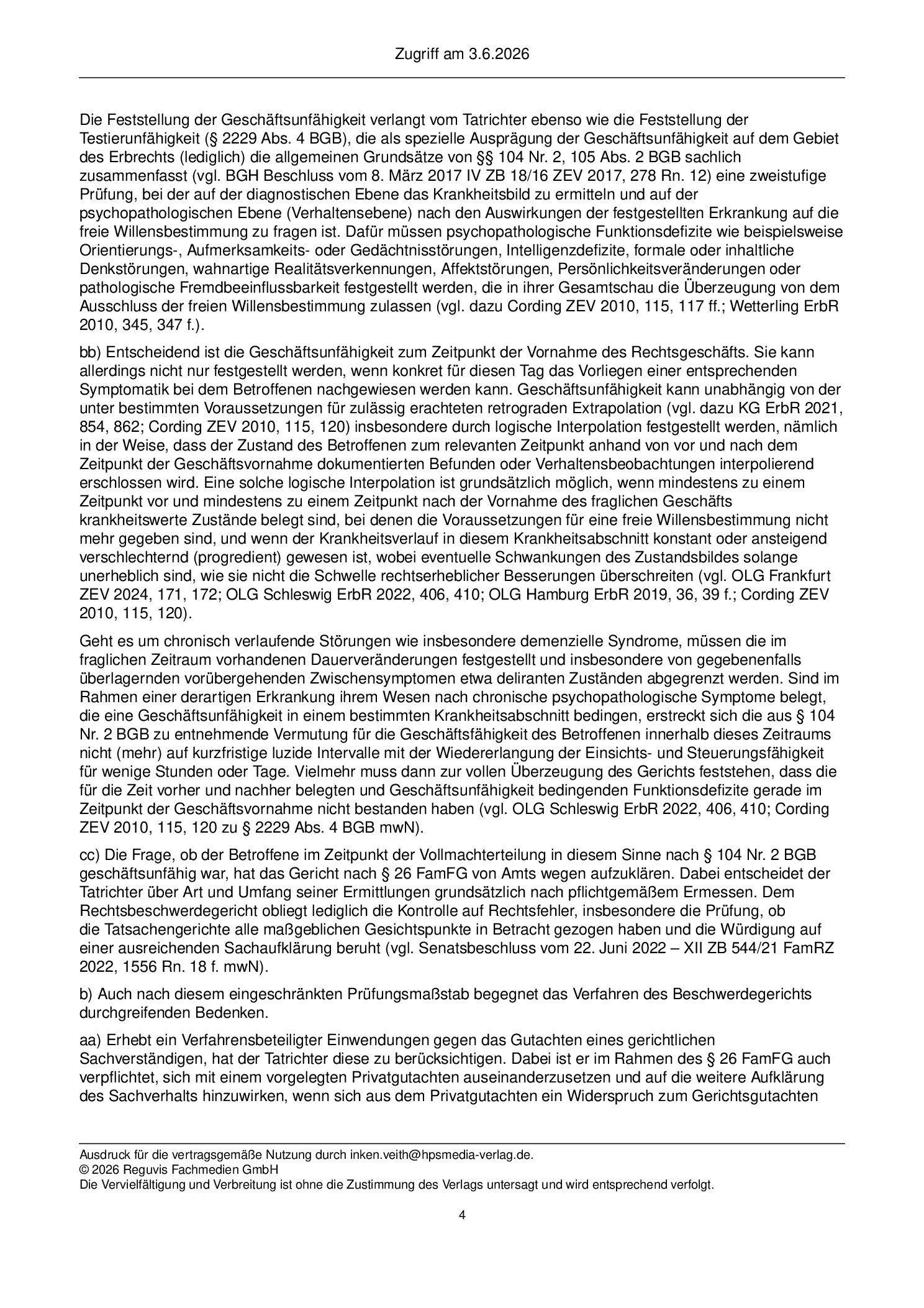 Vorschauseite 4: Zur Geschäftsunfähigkeit – § 104 Nr. 2 BGB; § 26 FamFG