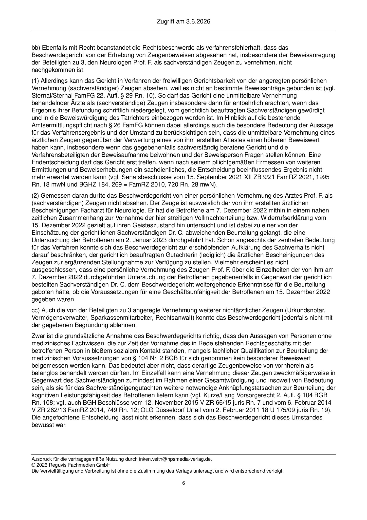 Vorschauseite 6: Zur Geschäftsunfähigkeit – § 104 Nr. 2 BGB; § 26 FamFG