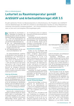 Vorschauseite 1: Hitze in Arbeitsräumen Leiturteil zu Raumtemperatur gemäß ArbStättV und Arbeitsstättenregel ASR 3. 5