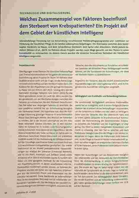 Vorschauseite 1: Welches Zusammenspiel von Faktoren beeinflusst den Sterbeort von Krebspatienten? Ein Projekt auf dem Gebiet der künstlichen Intelligenz.