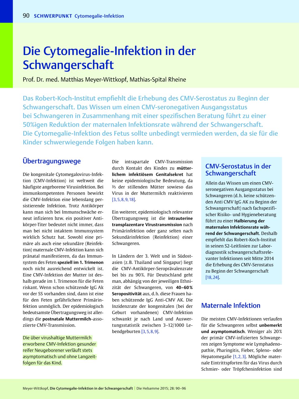 Vorschauseite 1: Die Cytomegalie-Infektion in der Schwangerschaft