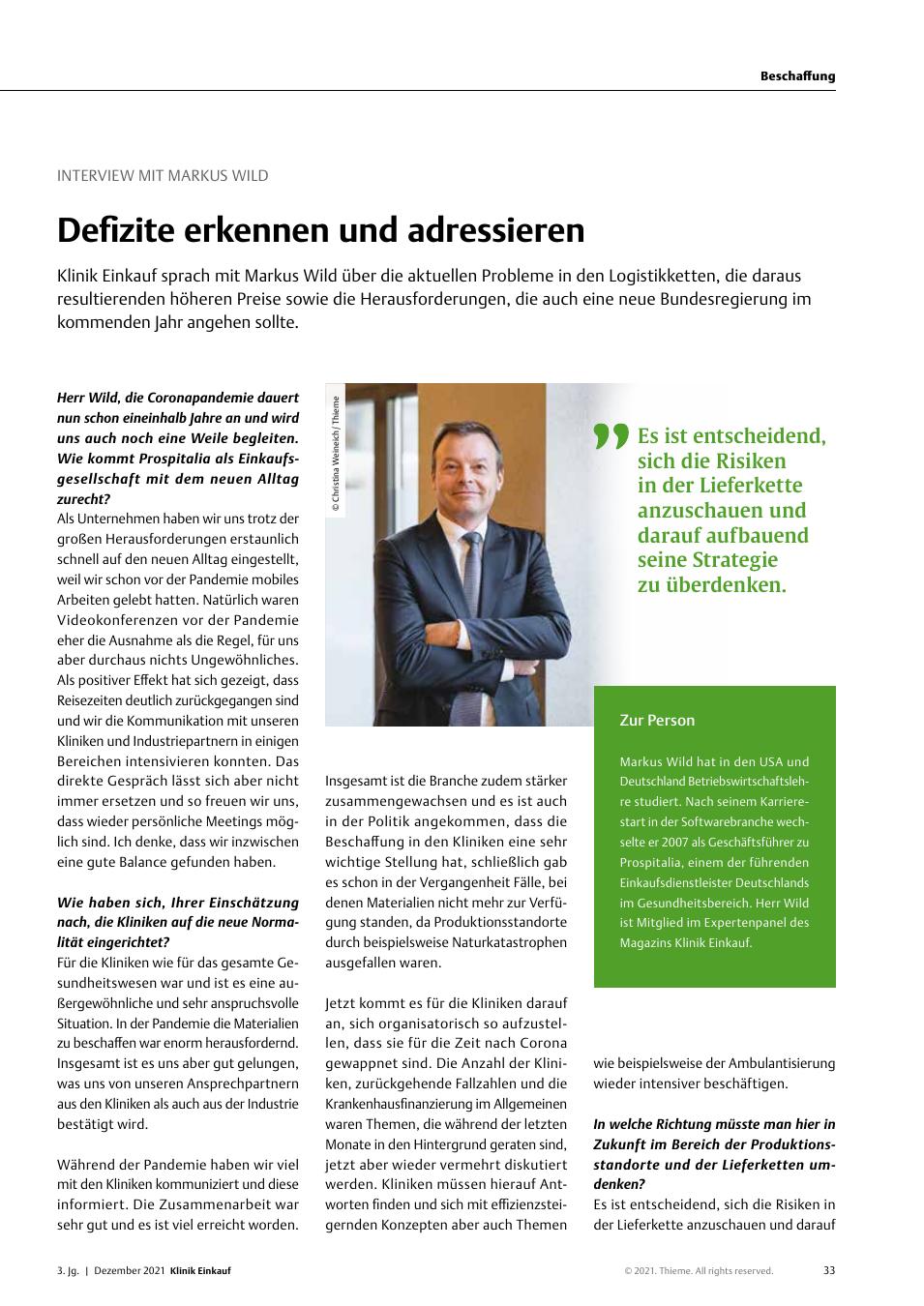 Vorschauseite 1: Interview mit Markus Wild: Defizite erkennen und adressieren